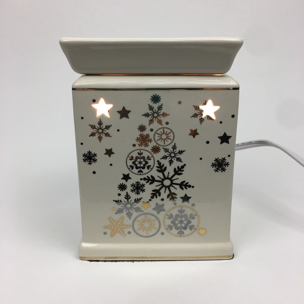Square Tabletop Plugin Candle Warmer Christmas Tree Stars Gold Silver Metallic
